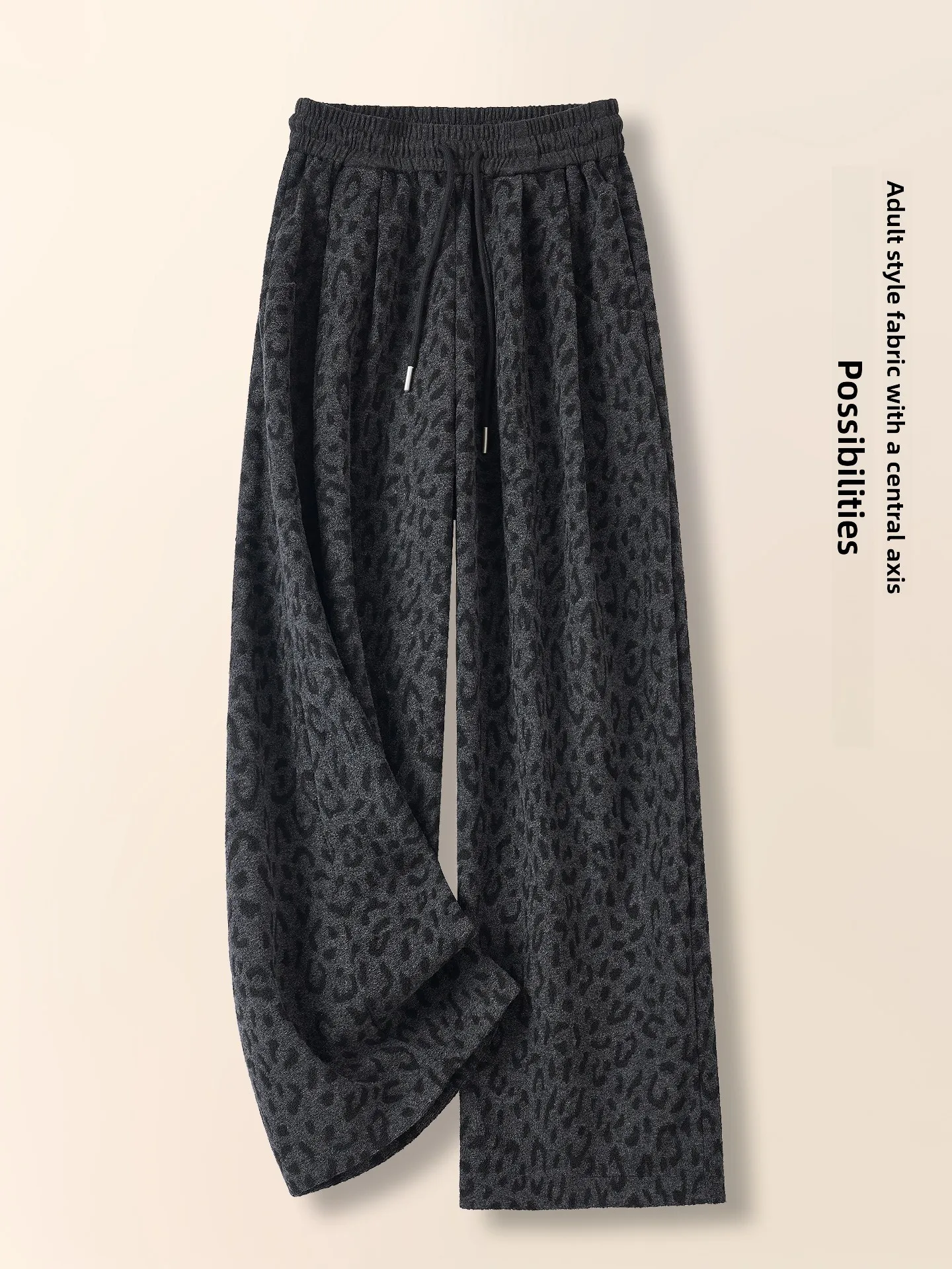 

High Waist Wide Leg Pants Women's Autumn Winter New Style Elastic Loose Drapey Fleece Casual Straight Leg Pants Leopard Print