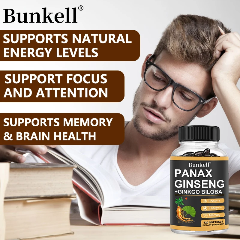 Ginseng + Ginkgo Biloba Capsules - Premium Non-GMO/Vegan Superfood - Traditional Energy Booster and Mood Soother