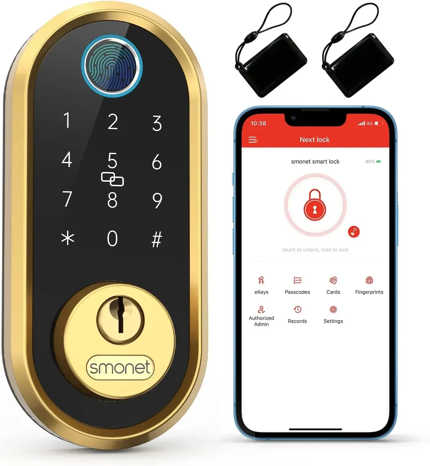 Smart Lock SMONET Bluetooth Keyless Entry Keypad Smart Deadbolt-Fingerprint Electronic Deadbolt Lock, Remote Ekeys Sharing,