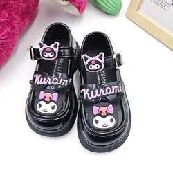 Petites chaussures de danse en cuir pour enfants, chaussures de dessin animé de princesse pour filles, Kuromi, chaussures simples pour femmes, mode pour enfants, printemps, nouveau, 2024