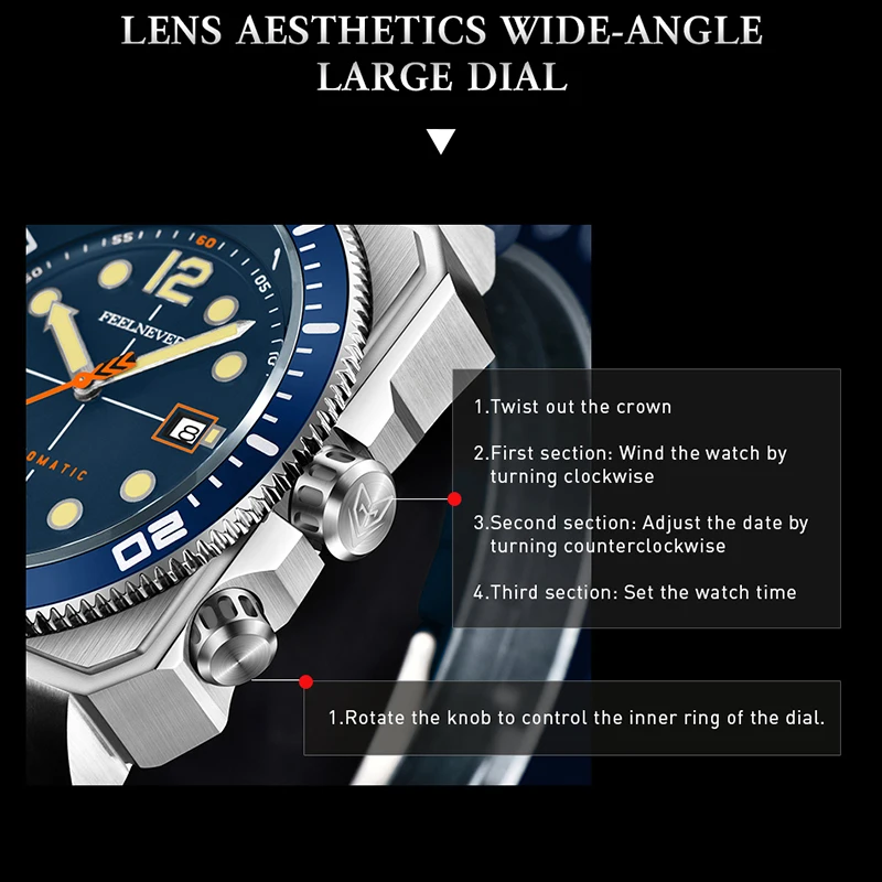 FEELNEVER 2026 mens wristwatch business luminous 316L stainless steel fashion sapphire glass mechanical watch military reloj+BOX