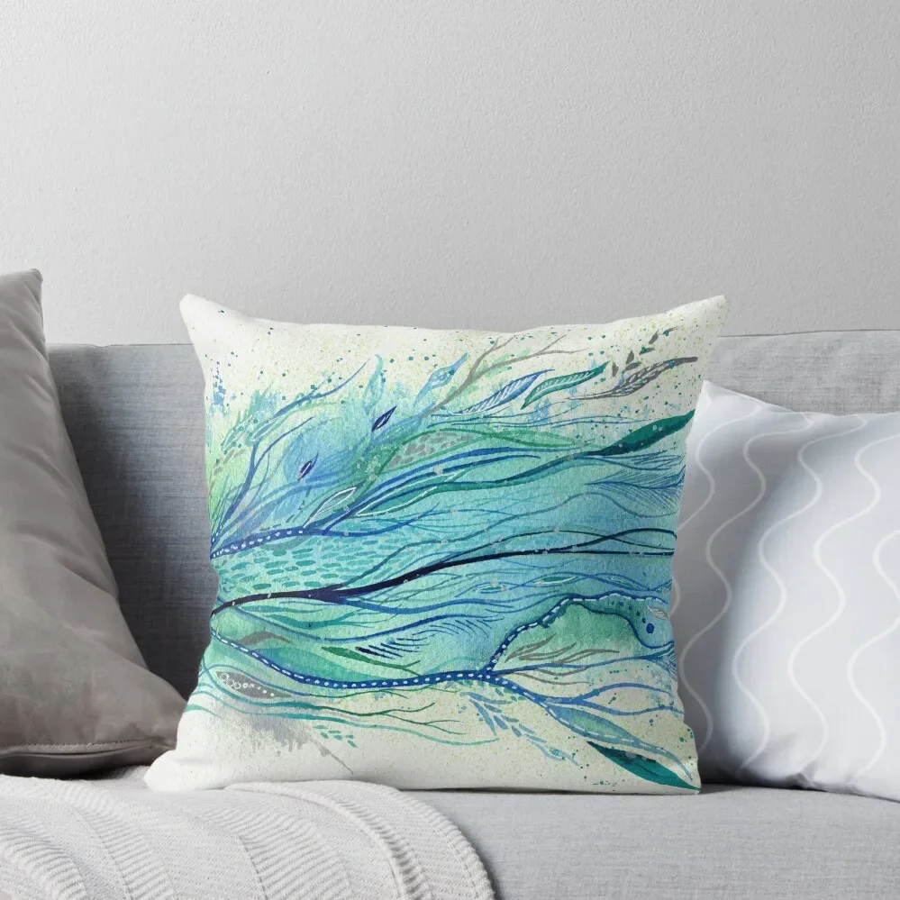 Windrunner - Intuitive watercolour art in blue and green Throw Pillow covers for pillows Cushions Cover Pillowcases pillow