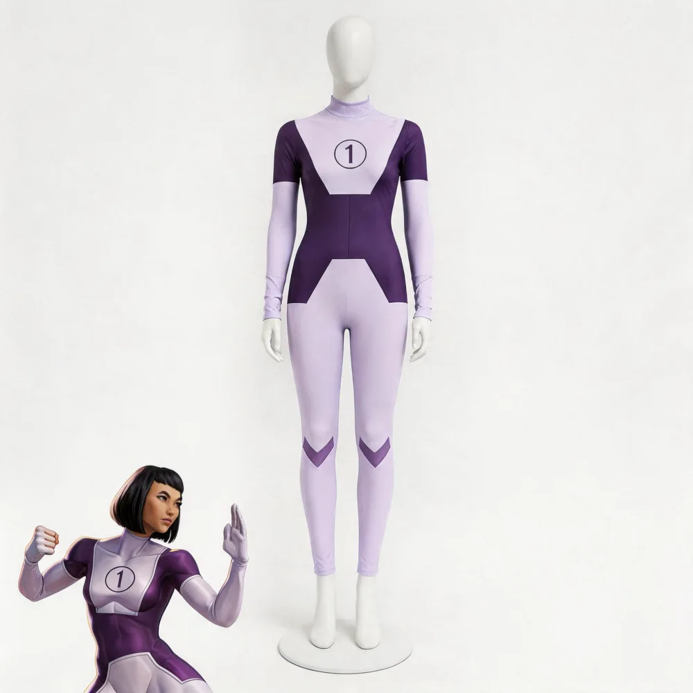 

Women Invincible Dupli-Kate Cosplay Costume Full Body Purple Jumpsuit Halloween Carnival Outfit