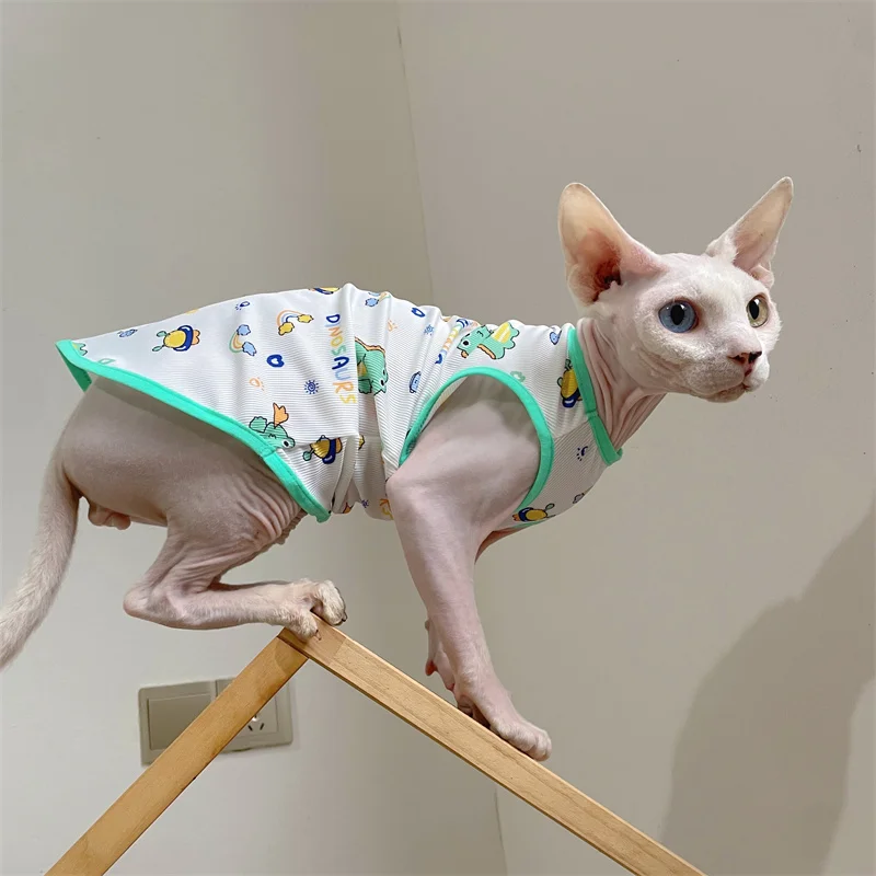 Fashion Sphynx Cat Cool Fabric Vest Hairless Cat Clothes Devon Rex Comfort Cartoon Coat in Summer Spring Outwear Pet supplies