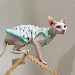 Fashion Sphynx Cat Cool Fabric Vest Hairless Cat Clothes Devon Rex Comfort Cartoon Coat in Summer Spring Outwear Pet supplies 12 best sales cat vest - №10