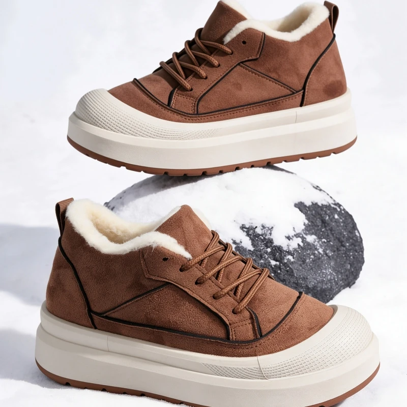 2026 Trend Women Platform Ankle Snow Boots Lace‑Up Suede Upper Warm Fluffy Fleece Lined Winter Casual Ladies Outdoor Daily Shoes