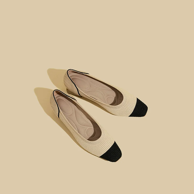 Women shoes Fashion High Heels Elastic Knitted Breathable Square Toe Latex Sweat-absorbing insole Non slip Rubber Sole New 2023
