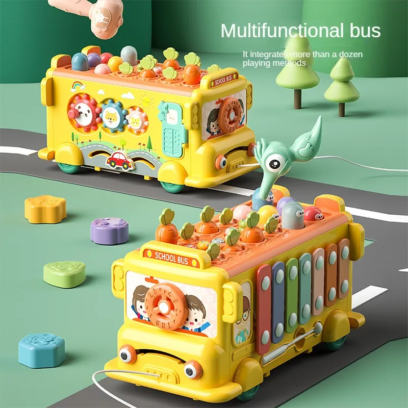 

New Early Montessori For Infants And Children Multifunctional Fine Hand Movements,Tapping,Radish Pulling, Six Sided Bus Car Toys