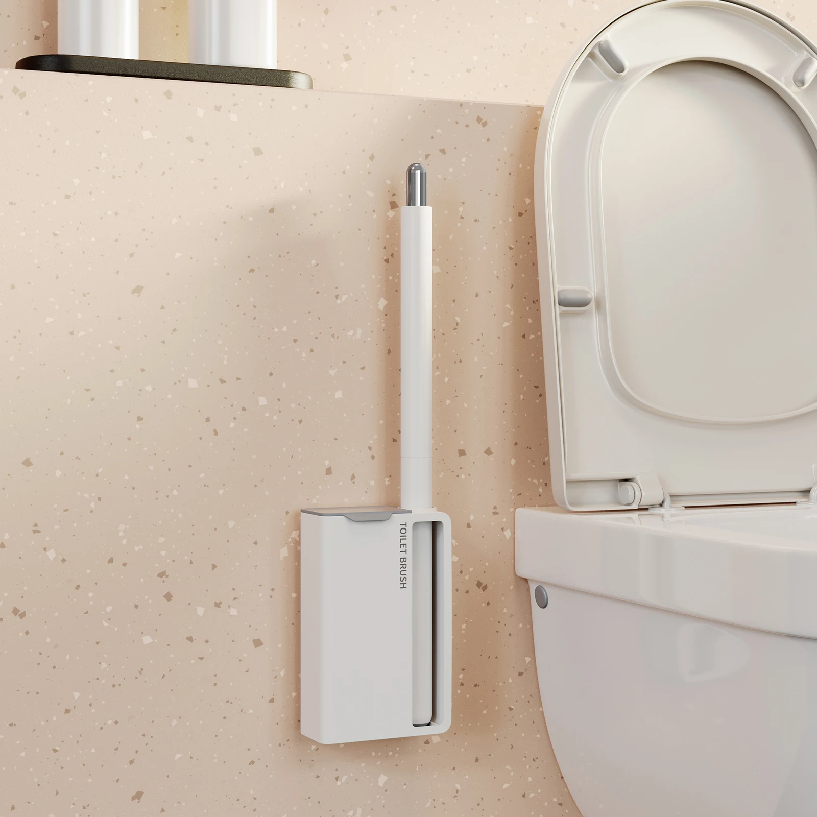 مجموعة فرشاة تواليت للاستعمال مرة واحدة مضادة للبكتيريا مثبتة على الحائط مع فرشاة بديلة مدمجة لرأس فرشاة المرحاض، نظيفة وصحية #4