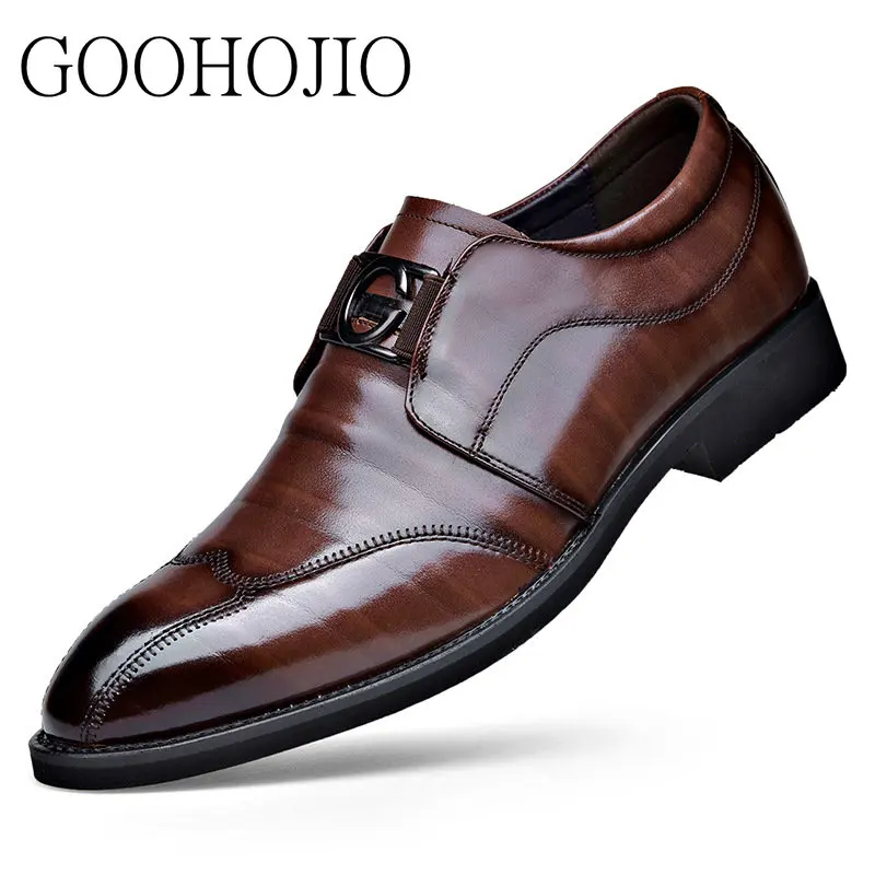 Zapatos formales de cuero para hombre, calzado de vestir Oxfords de moda Retro, calzado de trabajo elegante, sin cordones, talla 38-48, envío directo