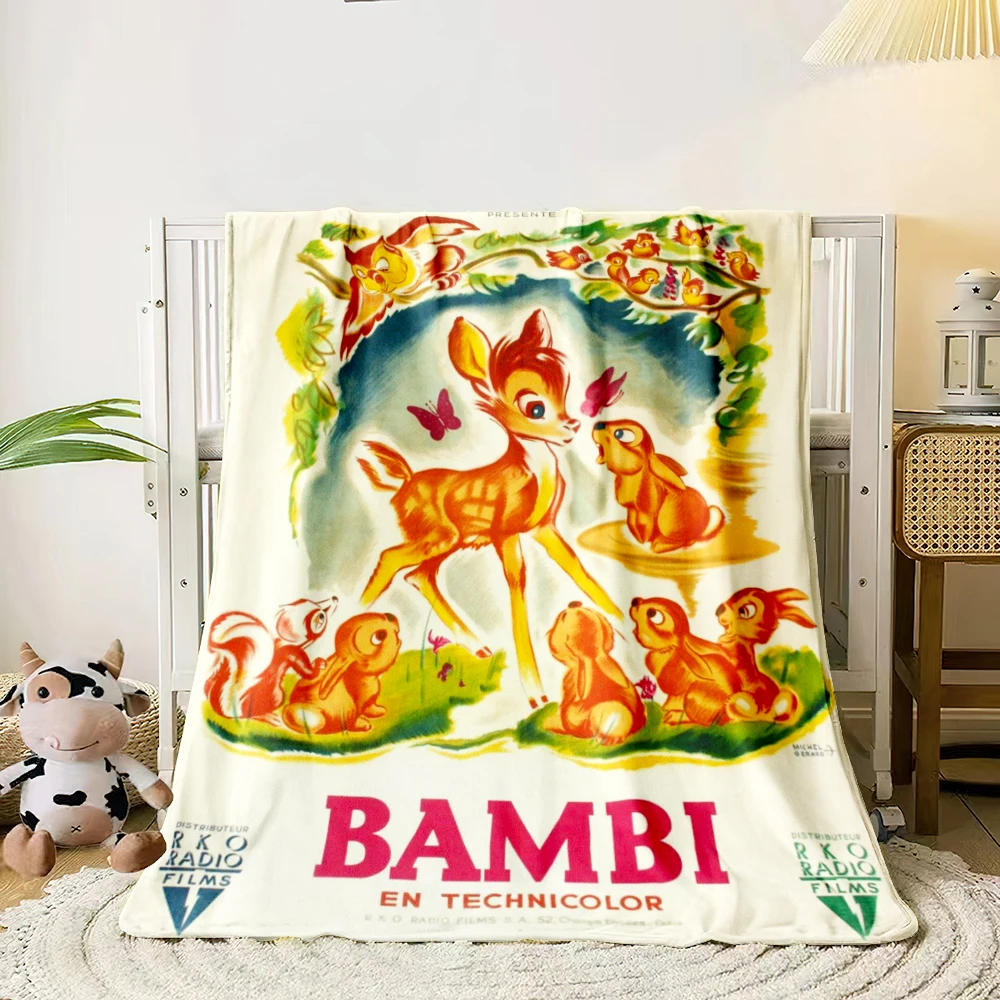 Bambi Cartoon printed flannel thin blanket. Four seasons blanket. for sofa, beds, living room, travel picnic blanket gifts