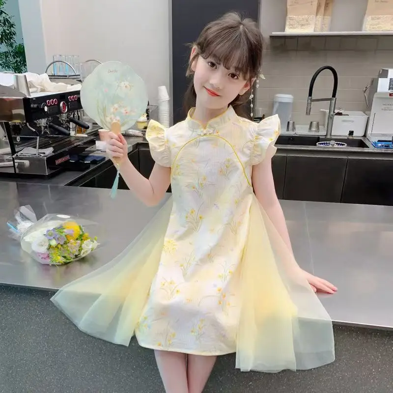

Girls Dress Summer Clothes for Kids Girl Hanfu 2026 New Vintage Net Yarn Dress Kids Girls Dresses for School Wedding of 12 Years
