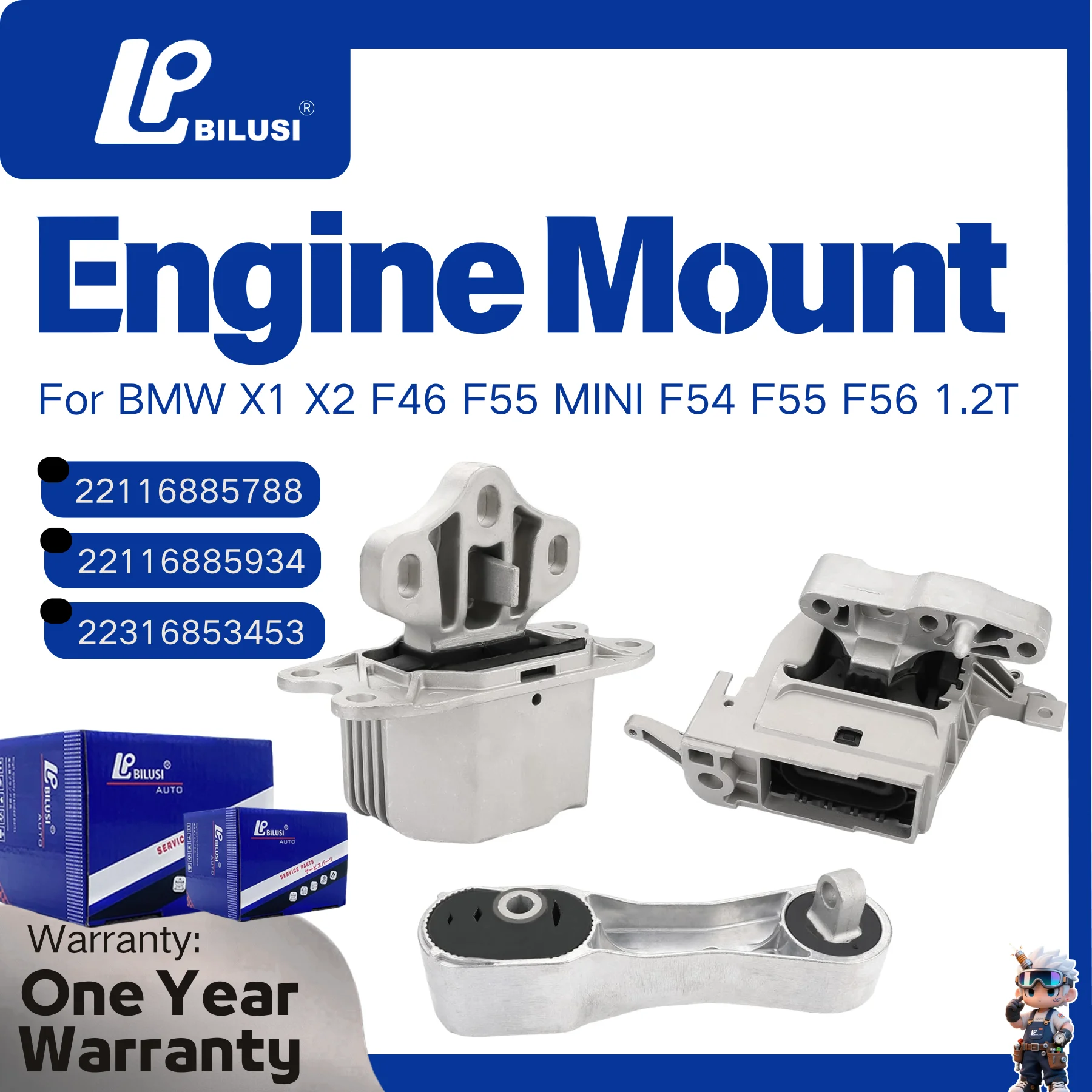 

BILUSI 3PCS Front Lower Right Engine Mount For BMW X1 X2 F46 F55 MINI F54 F55 F56 1.2T 22116885788 22116885934 22316853453