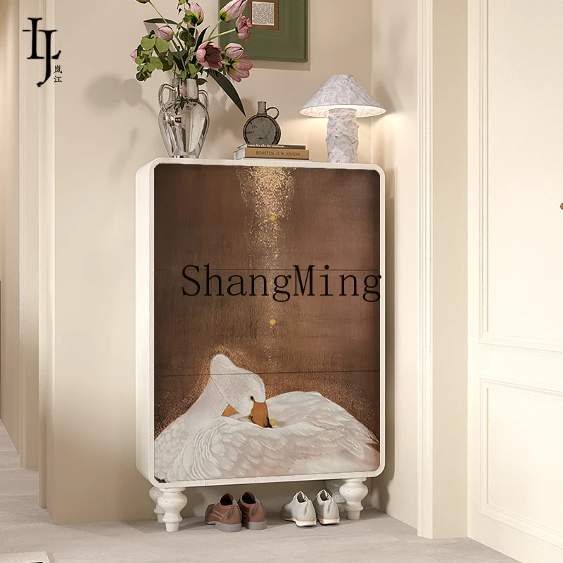 

SM retro solid wood ultra-thin tipping bucket shoe cabinet corridor storage decorative cabinet extremely narrow storage cabinet