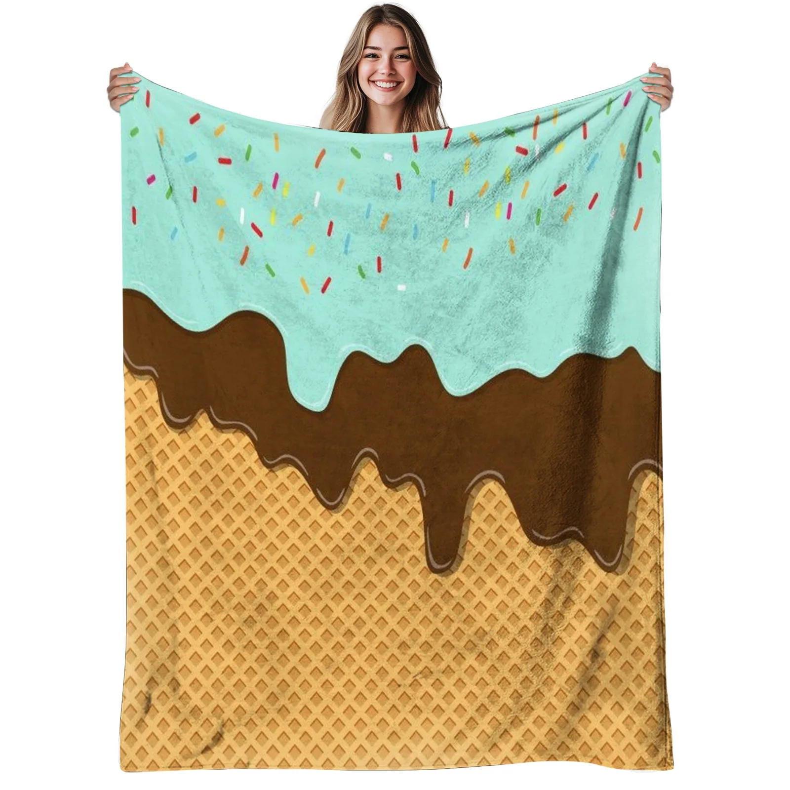 Ice Cream Cone Blanket Waffle Cone With Chocolate And Mint Frosting Soft Fleece Throw Cozy Fun Home Decor Gift For Kids40x50
