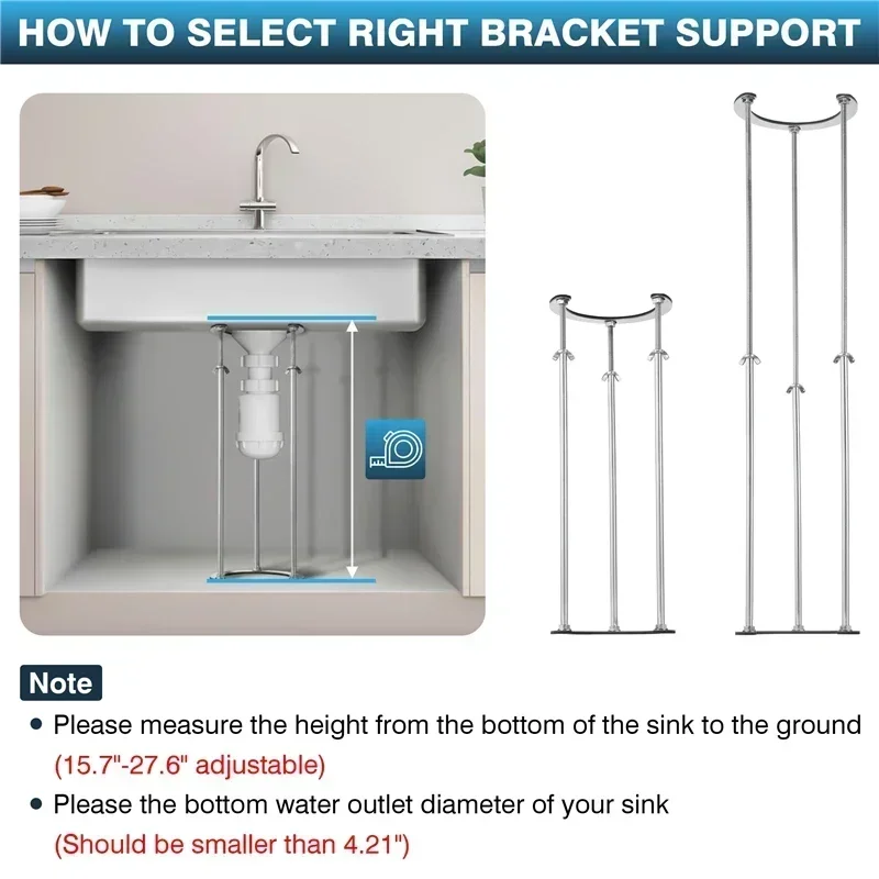 Kitchen Bathroom Undercounter Basin Bracket Adjustable Sink Mounting Bracket C-shaped Mouth Fixed Extendable Support Rod