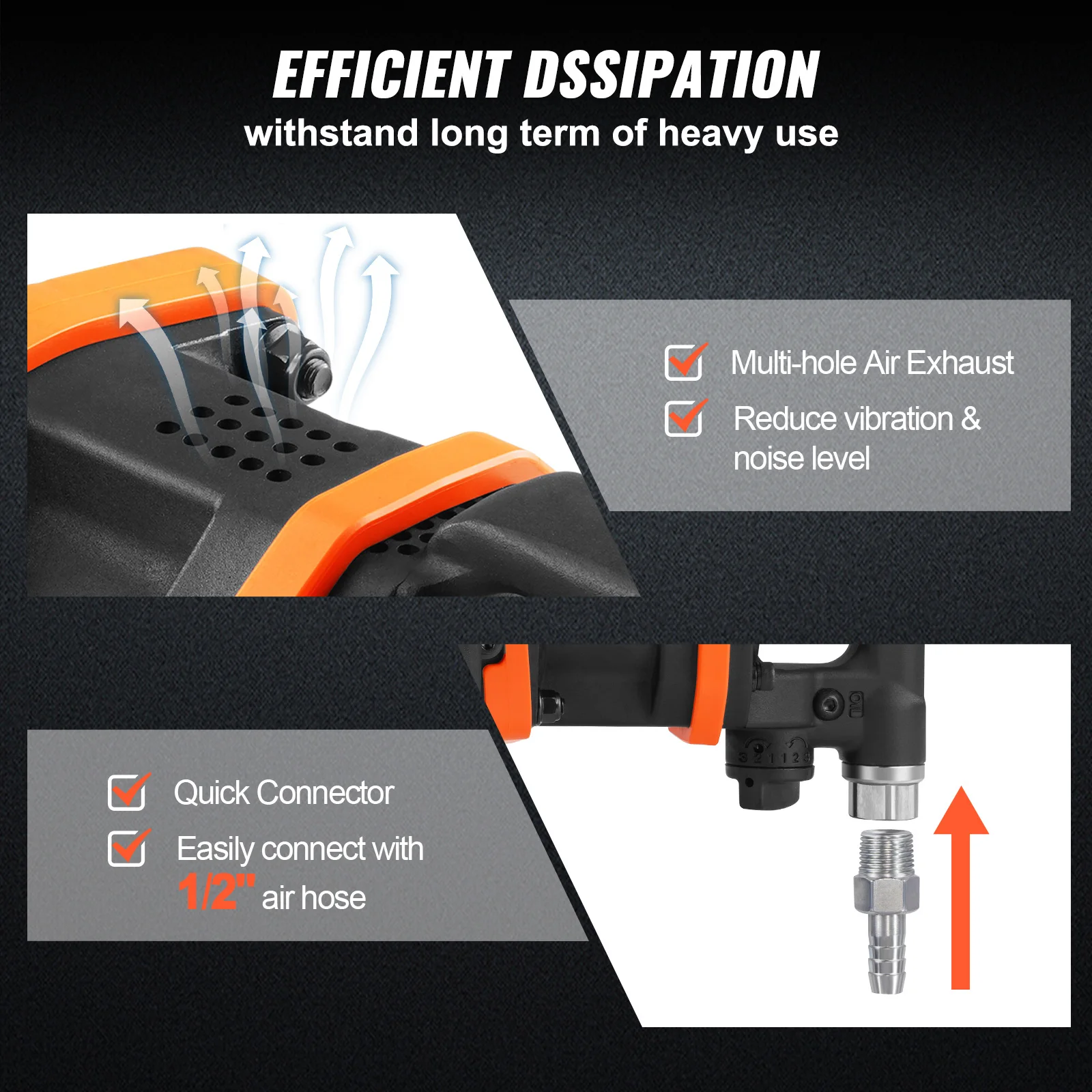 Imagem -05 - Vevor-air Impact Wrench para Reparos Pesados e Manutenção Outpu Pistola de Impacto Pneumática Alto Torque Reverso Pneu de Carro Polegada