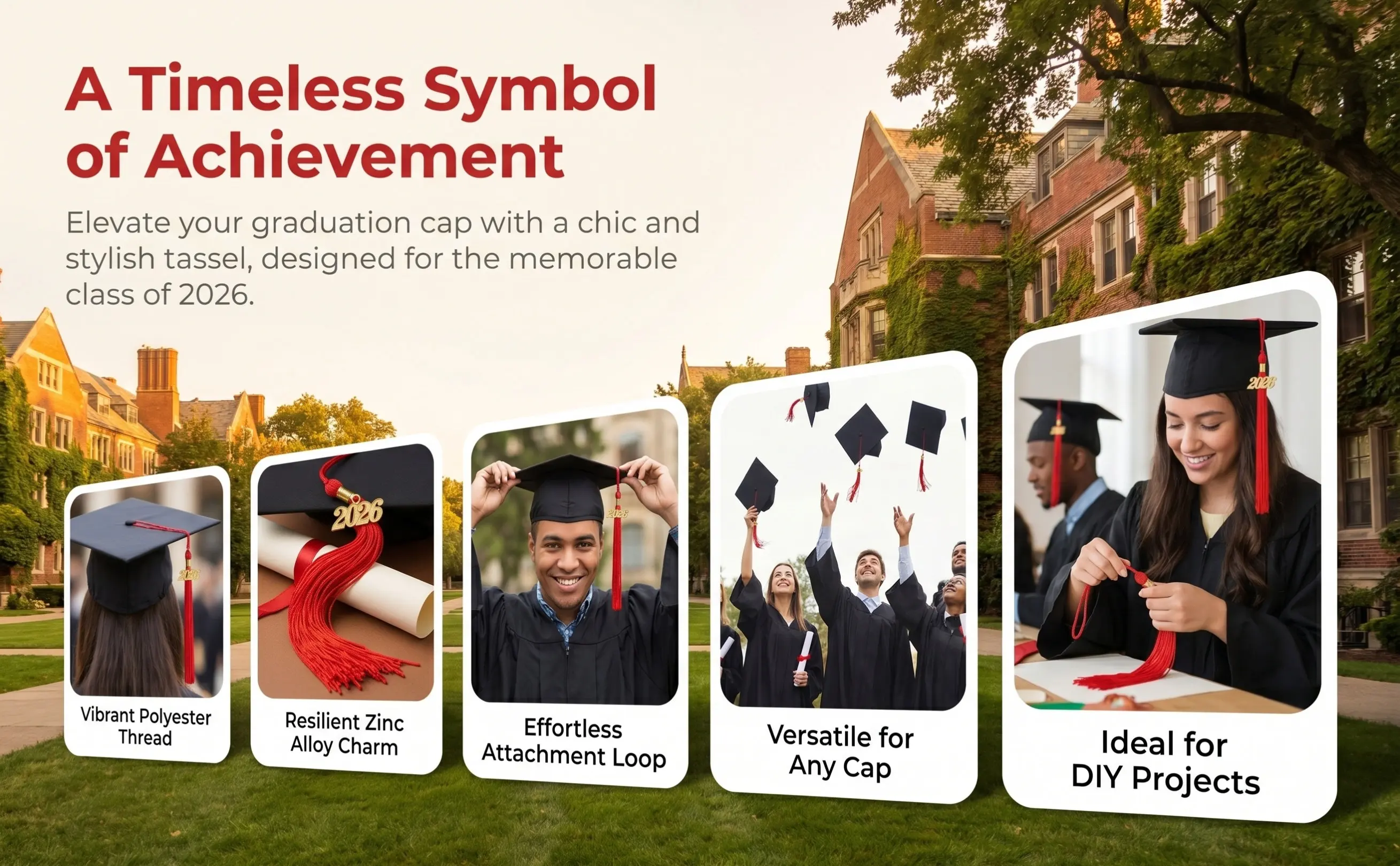 10Pcs Graduation Cap Tassel Charms Red Academic 2026 Graduate Hat Decorations High School College Ceremony Accessories