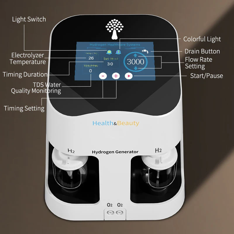 Macchina per inalazione di idrogeno da 3000 ml Uso domestico Generatore di ossigeno di idrogeno Ionizzatore d'acqua Macchina per la respirazione molecolare H2 al 99,99%