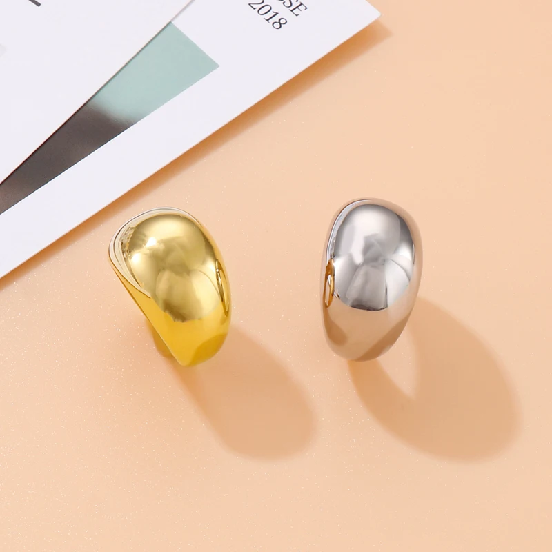 Simple Gold Silver Color Rings For Women Stainless Steel Oval Wedding Bands Polish Shiny Finger Rings Wome Party Jewelry Trendy