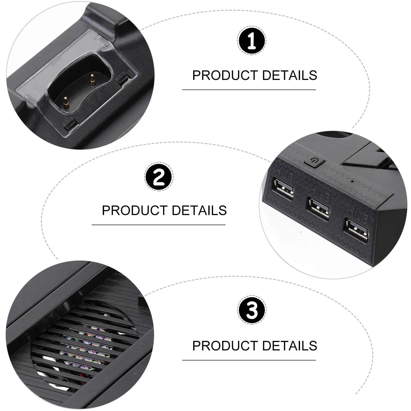 

All in One Cooling Stand for Vertical Position Holder with Dual Charging Ports 2 USB Hub Ports Heat Dissipation