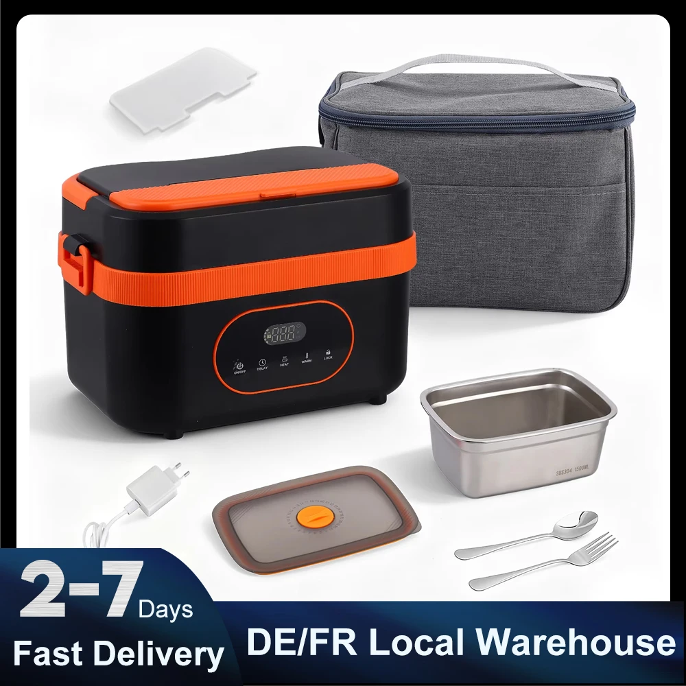 1,5L Edelstahl Isolierte Lunchbox Tragbare Elektrische Heizbox mit Timer für Arbeit, Reisen, Auto, Büro Tragbarer Essenswärmer