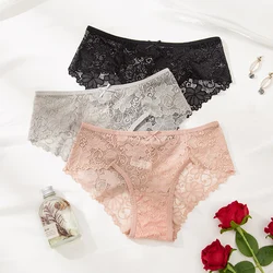 BANNIROU 3Pcs Sexy Panties Underwear For Woman With Transparent Lace Lace Low-Rise Female Briefs