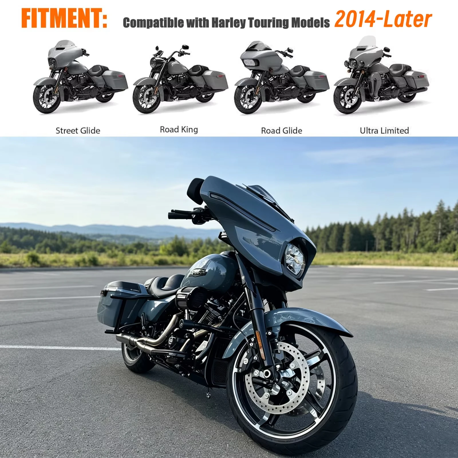 For Harley 2014-Later Street Glide Road Glide Road King FLHX FLHR Motorcycle Front Highway Crash Bar Engine Guard Flat-Out Bar