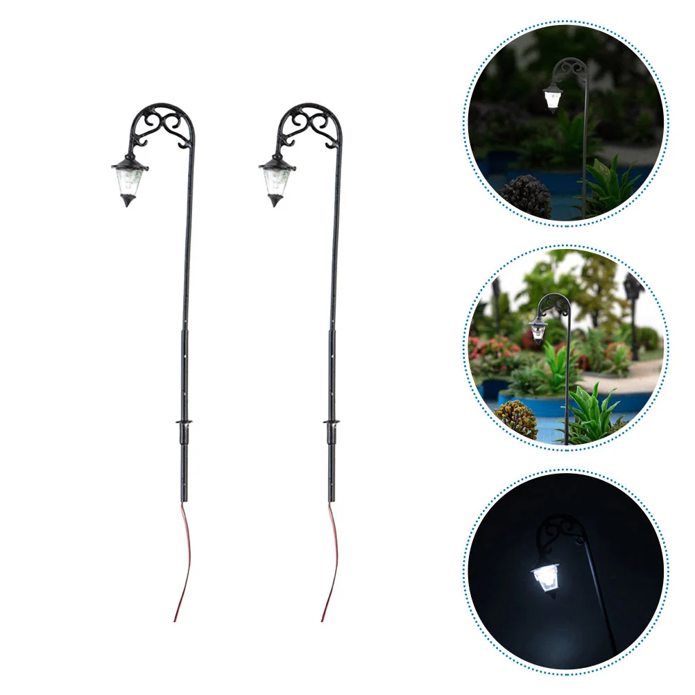 2 Pcs Stainless Steel ABS Miniature Garden Street Lamp for Sand Table Decor Landscape Miniature Village nament Solar Light