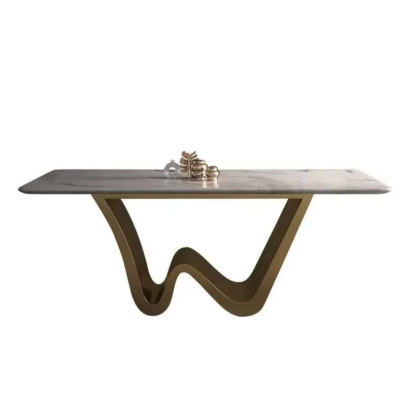 Contemporary Rectangular Dining Table with White Marble Top and Sculptural Base