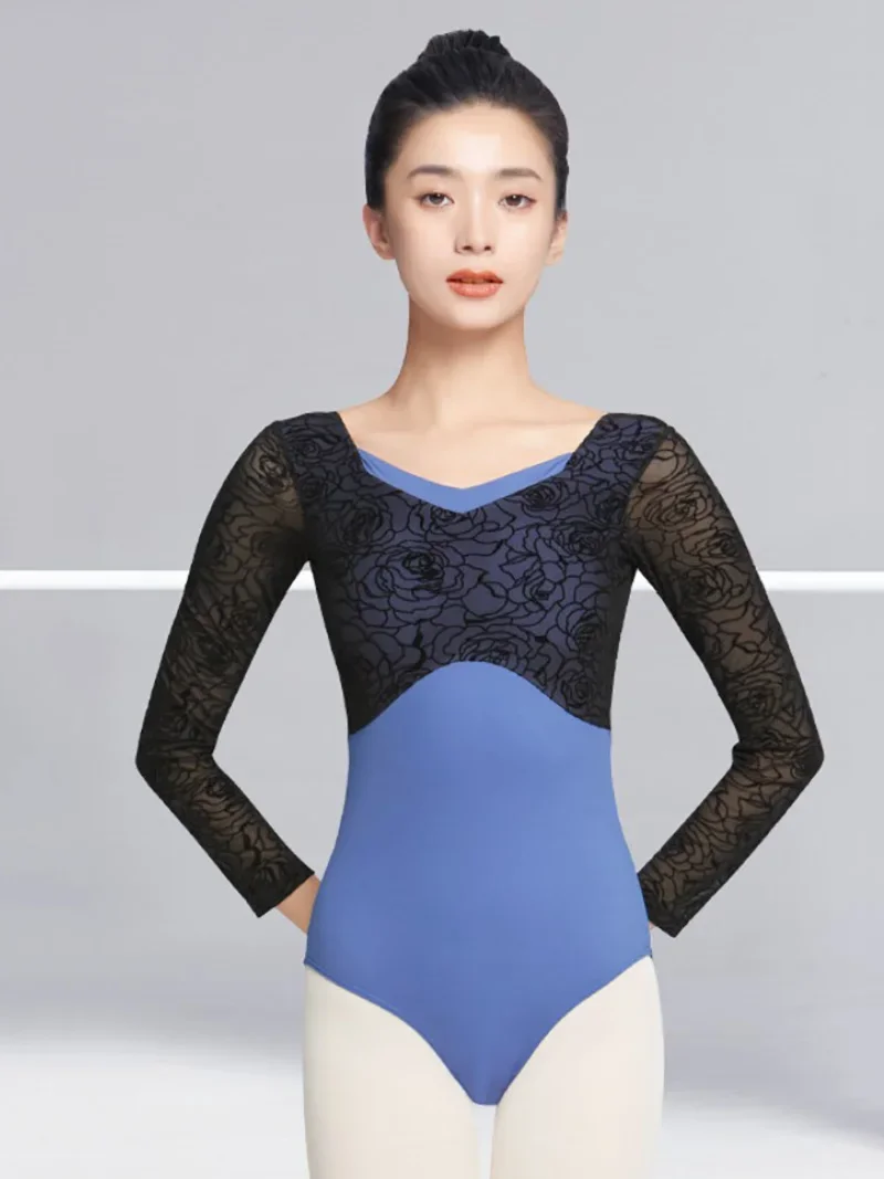 Women Ballerina Dance Wear Girls Gymnastics Leotard Classical Dancewear Mesh Print Patchwork Adult Backless Ballet Bodysuit