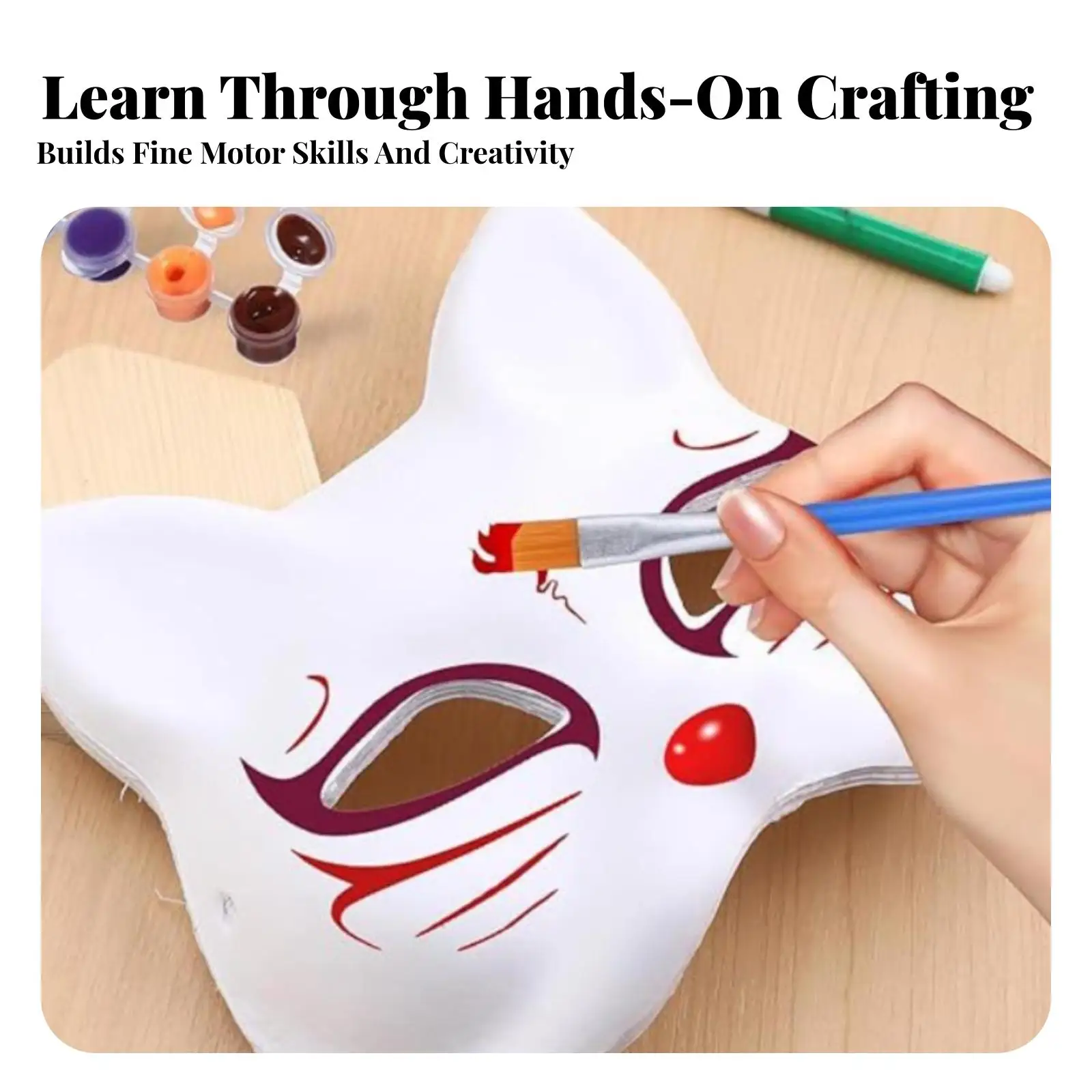 Cat Mask Matching Fur Eyes Blank Paper Face Cover Set for Group Art Gathering Paint Your Own Design