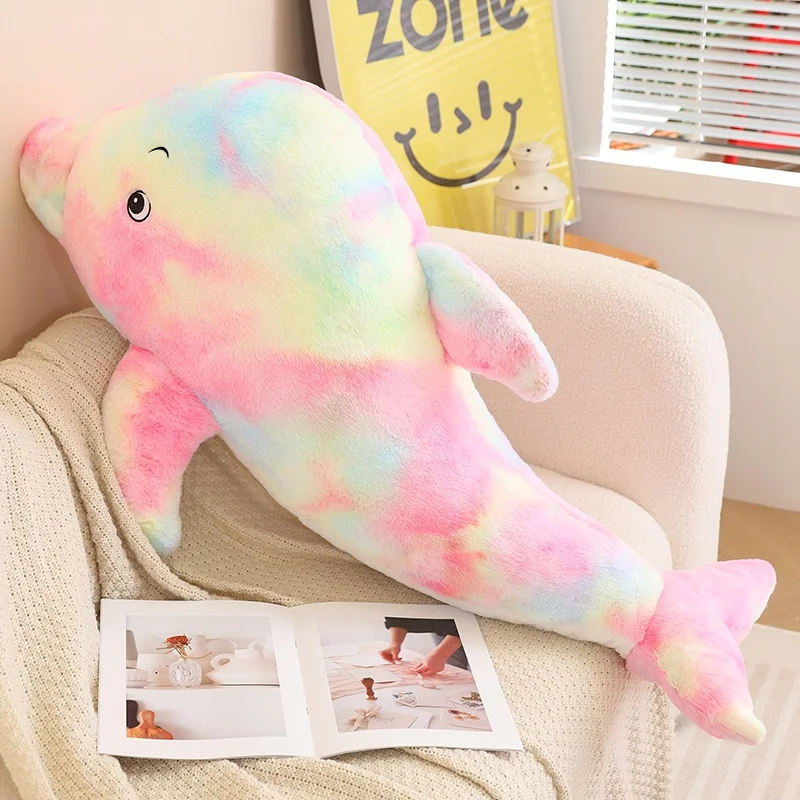 60 ~ 100 cm Kolorowa lalka delfin Pluszowa zabawka Wypchana puszysta wielokolorowa fioletowa woda Zwierzę Plushie Peluche Chłopcy Dziewczynki Prezent