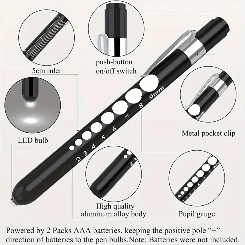 مجموعة مستلزمات طبية للممرضات مكونة من 3 قطع مع 2 مصباح قلم طبي + قطعة واحدة مقص جراحي حديدي متين مقاس 6 بوصات #4