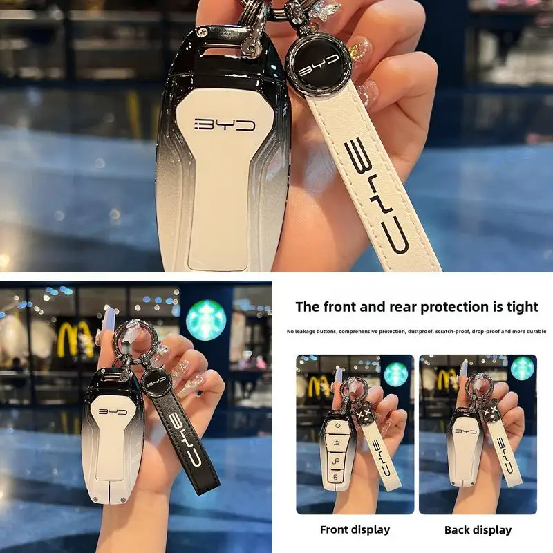 For BYD Seagull Song Plus Atto3 Han EV Seal Dolphin Sealion6 Zinc Alloy‑Leather Remote Key Shell Auto Keychain Parts