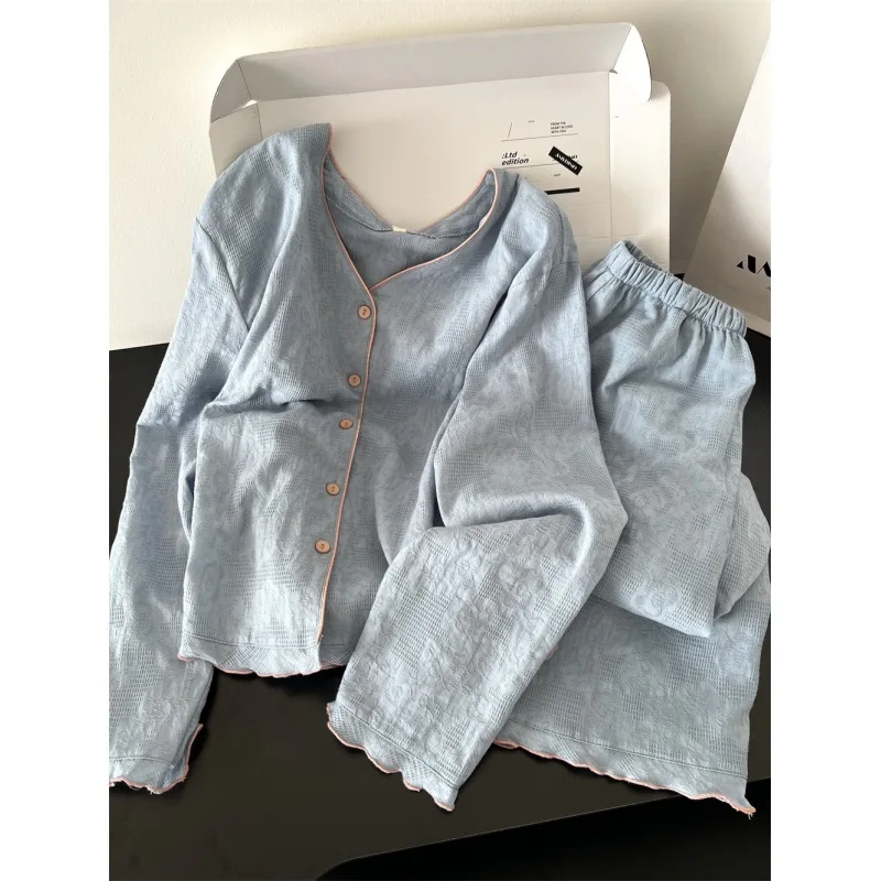 New Women's Premium Solid Color Pajama Set Long Sleeve Top Trousers for Spring Autumn Stylish Loungewear Outdoor Use 3XL Size