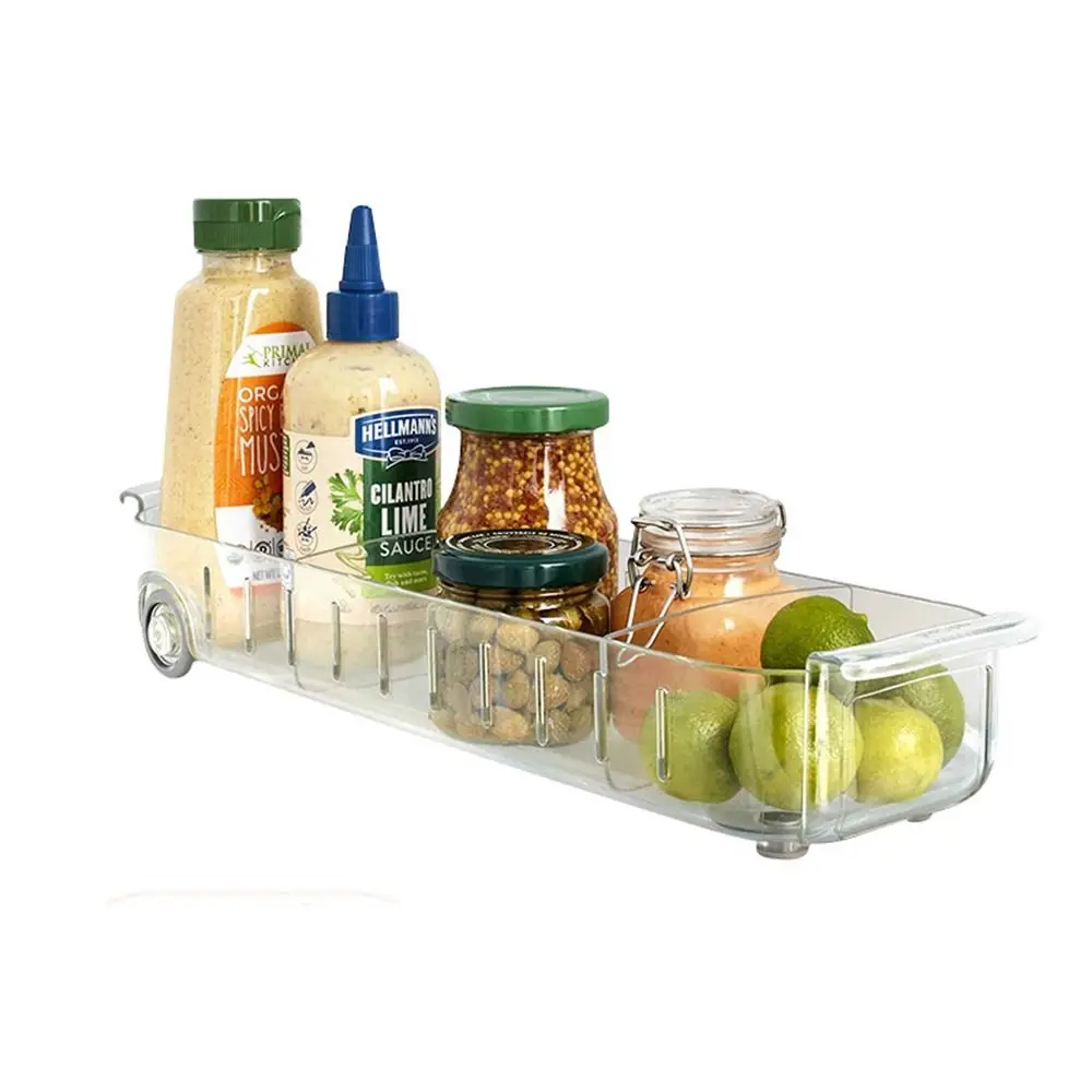 

Adjustable Dividers Fridge Organizer Bins on Wheels Thick Plastic Removable Refrigerator Drawer Organizer Handles Clear