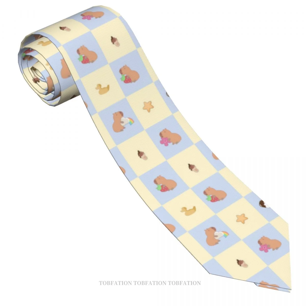 Stars Flowers Strawberrycute Cupcakes Drink Doodle Kawaii Capybara Guinea Pig Cavia Porcellus Animal New Tie Necktie Accessories