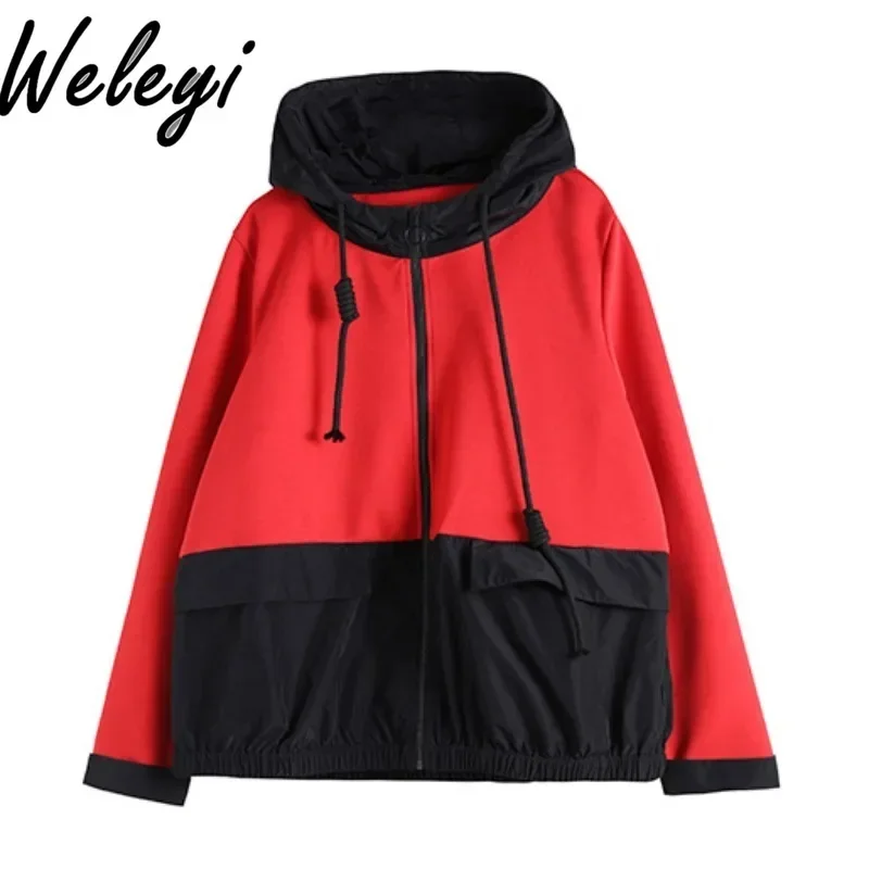 New Long Sleeve Hoodies Autumn and Winter High End Fashionable Loose Casual Versatile Splicing Hooded Drawstring Chic Top Jacket