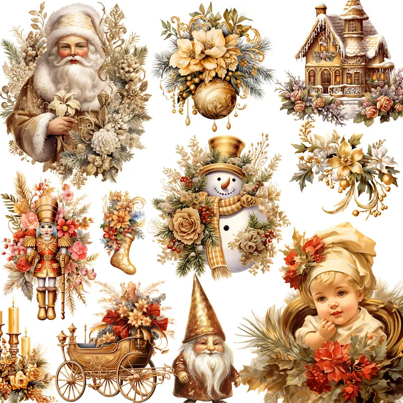 20Pcs/Pack Golden Christmas Sticker DIY Craft Scrapbooking Album Junk Journal Decorative Stickers