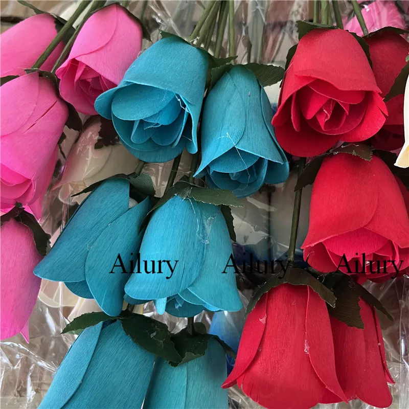 96Pcs 3.5Cm Artifical Flower Wooden Rose Spike,Florist Arrange,Colorful,Small Gifts Shopping Present Party Supplies Decorative