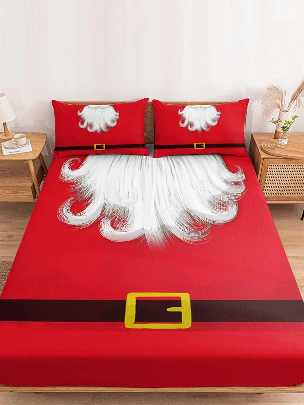 Christmas Santa Claus'S Beard Queen Size Bed Mattress Fitted sheet Elastic Rubber Band Non-slip Bed Sheet Pillowcase Set