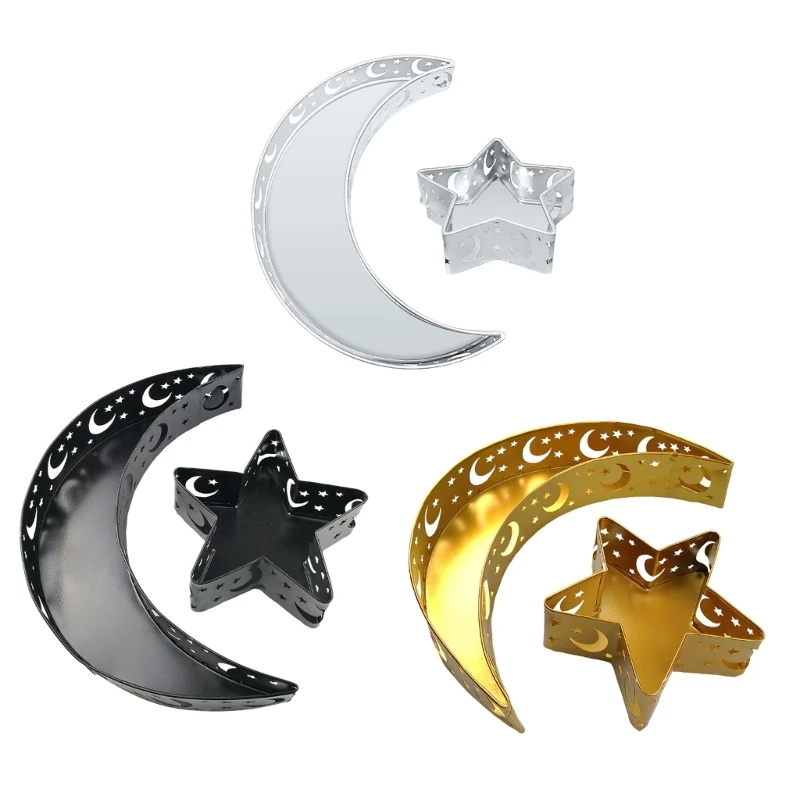 Nueva bandeja decorativa dorada para aperitivos, bandeja frutas con luna y estrella para festivales, 2025