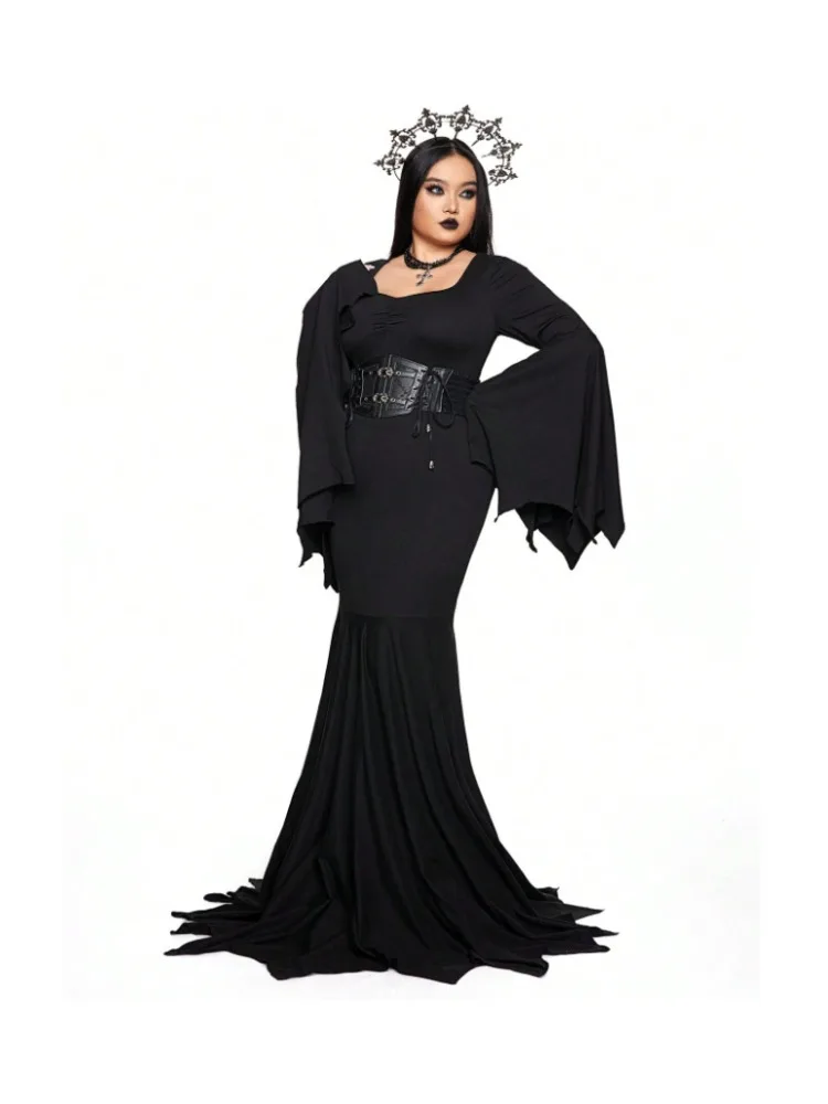 Vrouwen Mode Halloween Lange Mouw Slim Fit Swing Jurk Dames Sexy Grote Vleermuis Mouw Fishtail Jurk Dames Heks Feestjurk