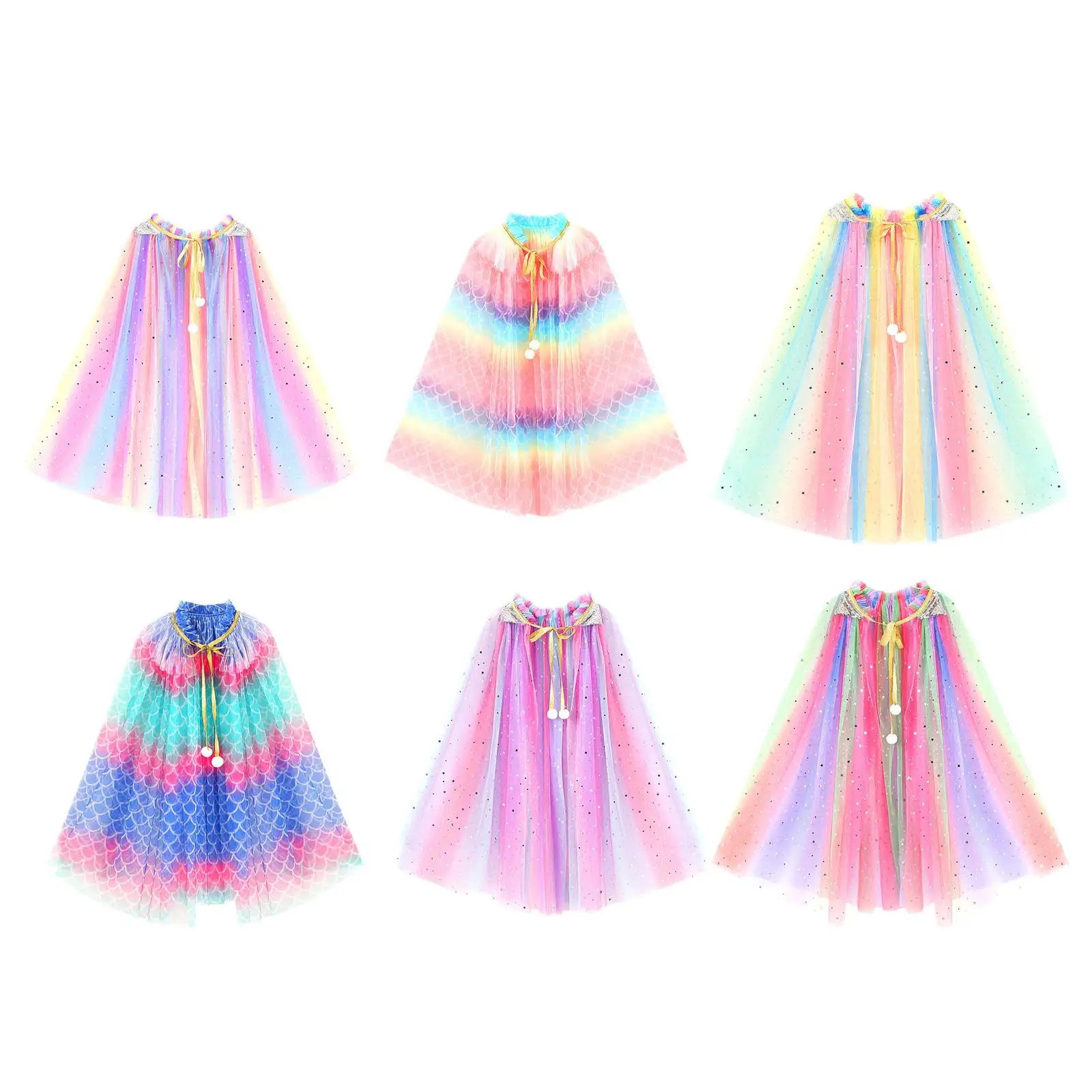 Princess Cape for Little Girls Colorful Princess Cloak Child Tulle Cape for Halloween Festival Princess Cosplay Party Supplies