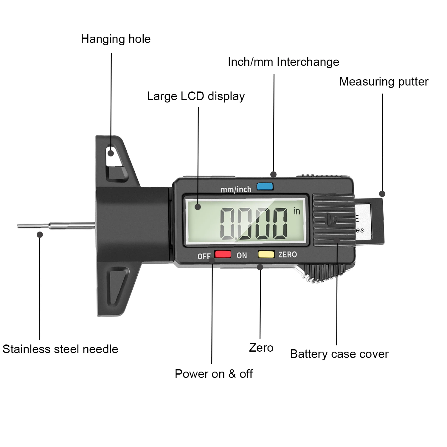 ATsafepro Digital Tire Tread Depth Gauge 27 MM Inch Tyre Depth Meter Lcd Display Car Electronics Accessories for Motorcycle Bike