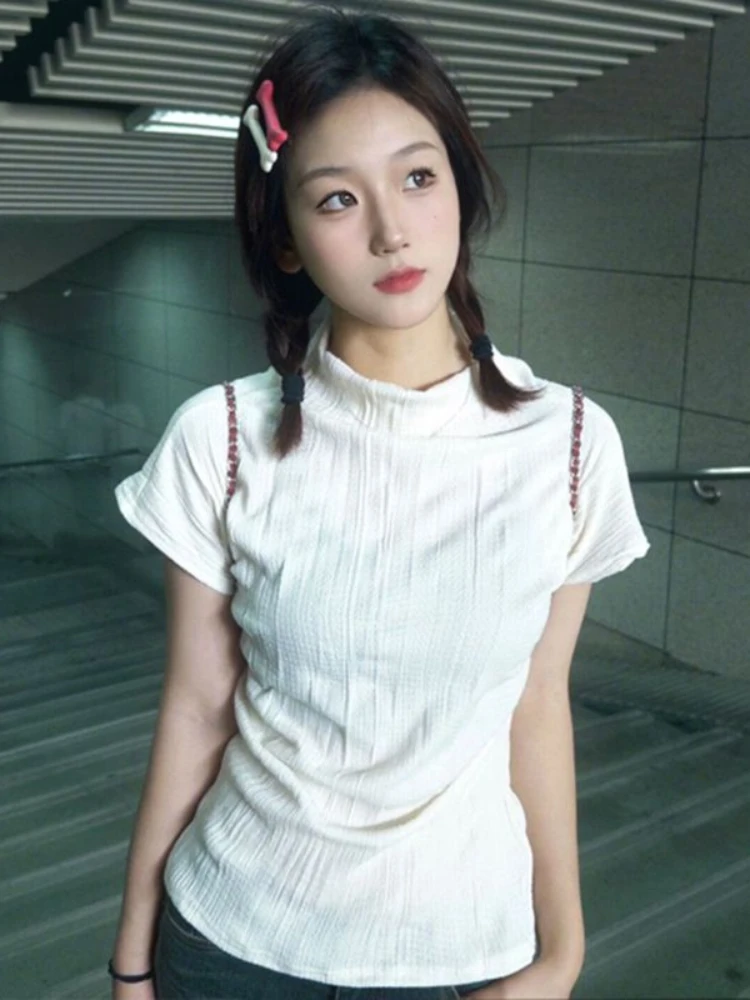 

Футболки женские в японском стиле, летняя мода, уличная одежда, однотонная шикарная повседневная одежда для колледжа с коротким рукавом, универсальная Mujer, тонкая одежда