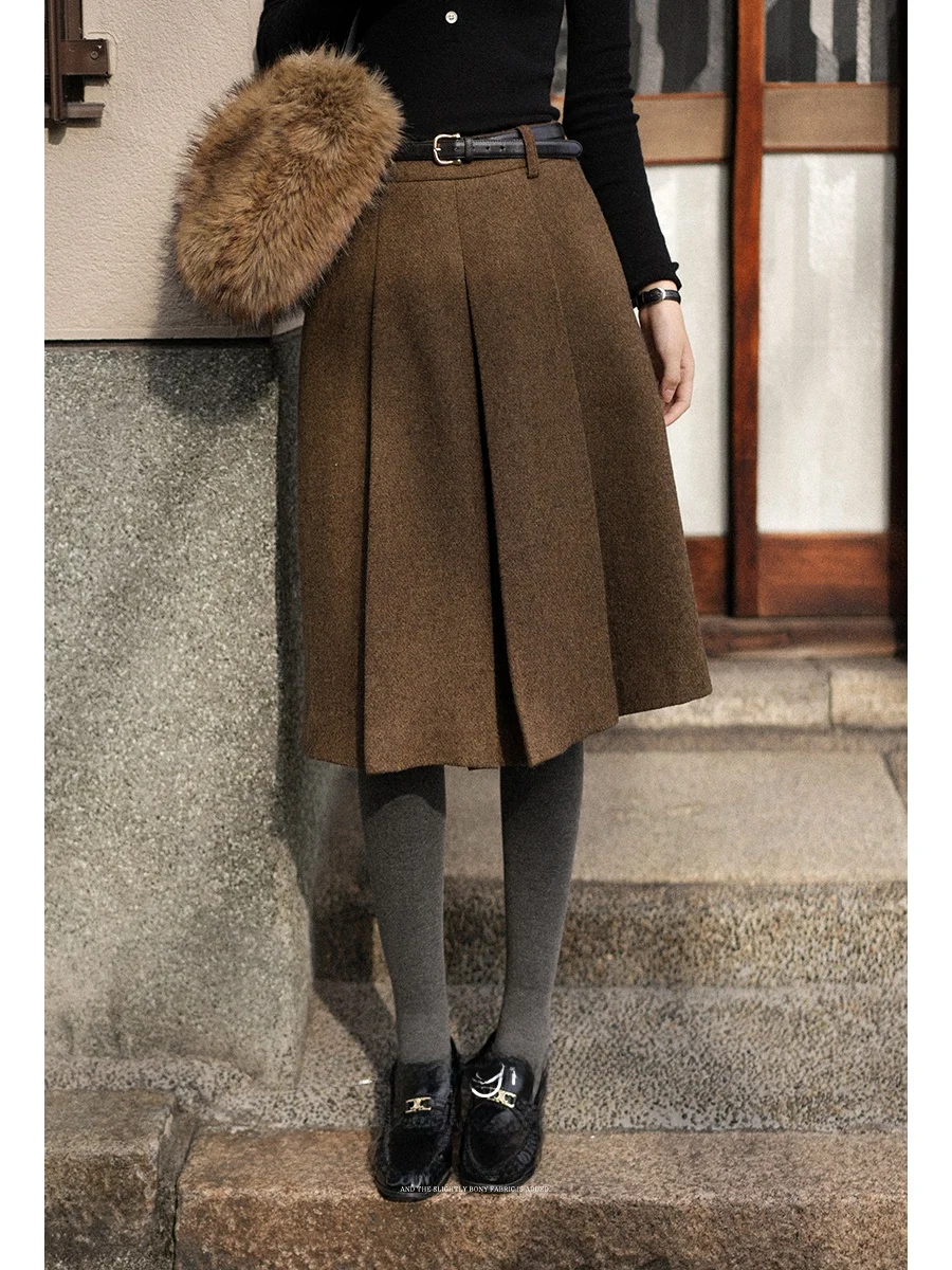 

Винтажная шерстяная юбка А-силуэта Lalaglow: женская премиум-юбка для повседневной носки и офиса, стройнящая фигуру