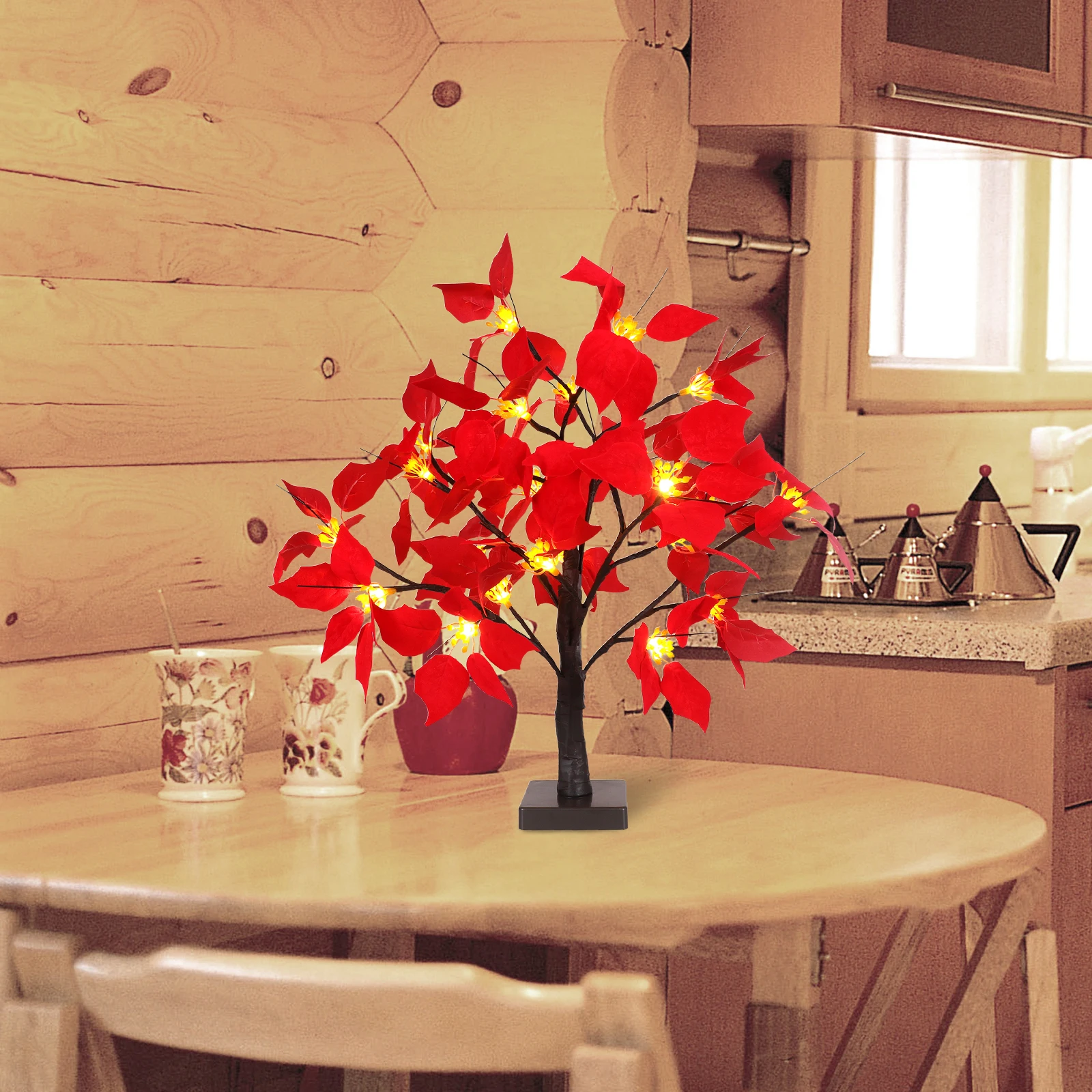 LED Poinsettia Tree Simulation Flowers Holiday Gifts Table Lights Creative Adornment Christmas 50cm For Home Decoration