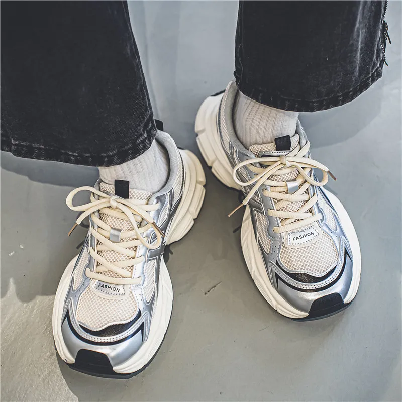 Men Clunky Sneaker Lace Up Breathable Flex Fashion Trendy Design Male Walking Sports Shoes Comfortable Sneakers High Quality